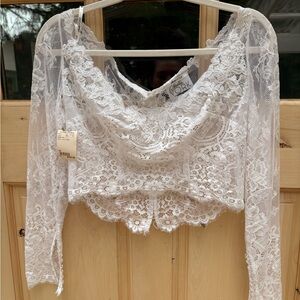 Stella York Bridal White Lace Long Jacket 10